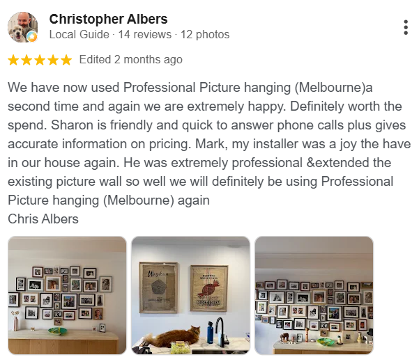 Christopher Albers — 5-star Google review with gallery wall photos