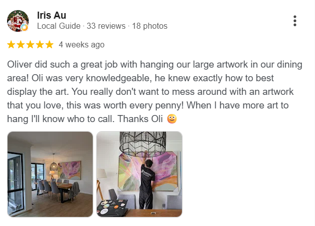 Iris Au — 5-star Google review with dining room artwork
